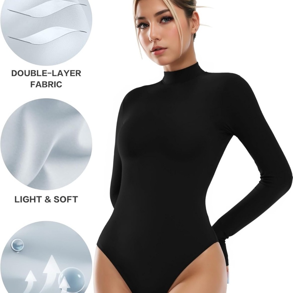 NWT ALGALAROUND Women's Mock Turtle Neck Long Sleeve Bodysuit Double Lined SZ LG
